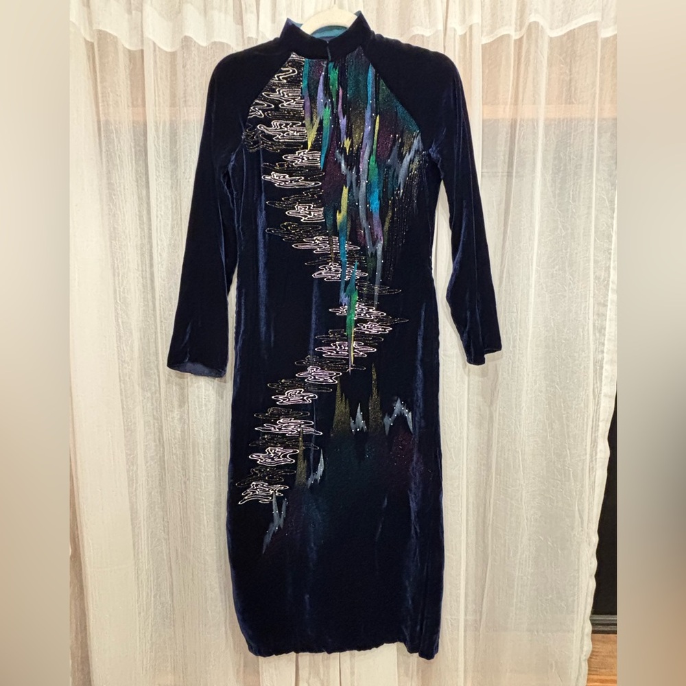 Unique Velvet Handpainted Dress XS